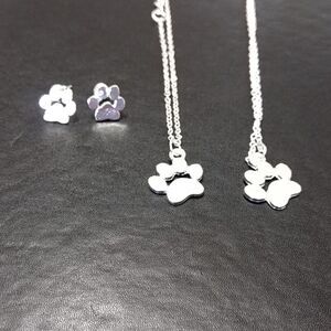 Paw print necklace, earrings and bracelet matching set